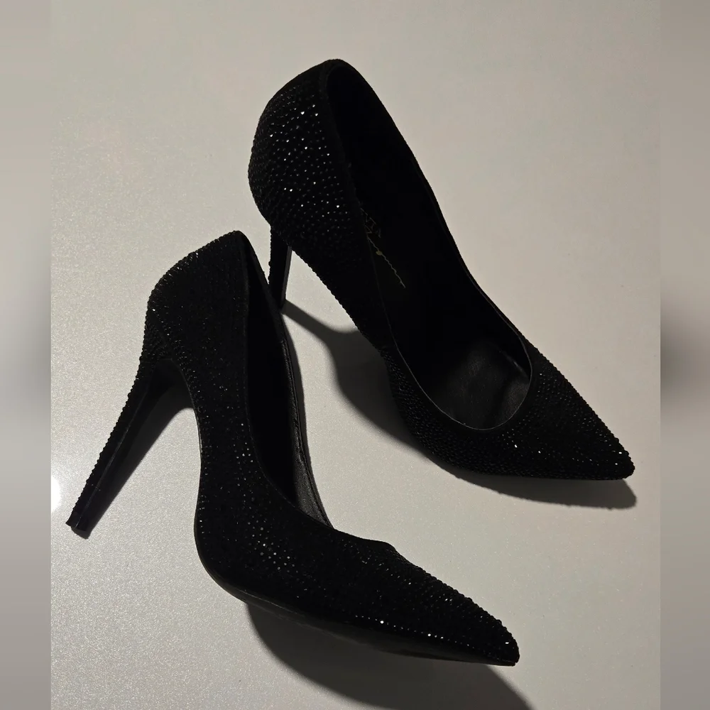 Black Rhinestone Heels Size 7 - Picture 2 of 5